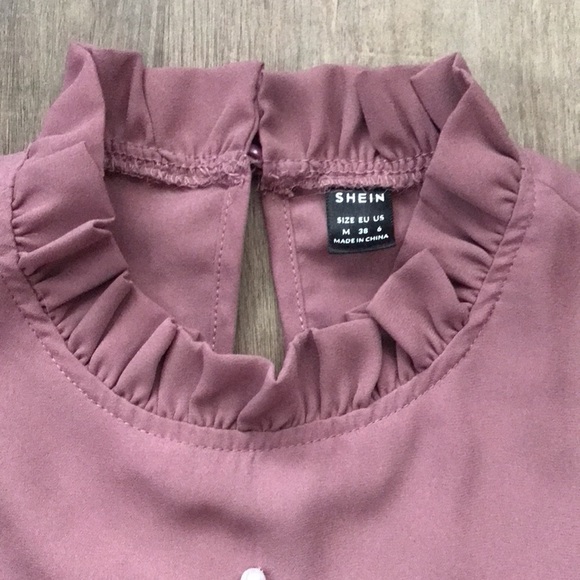 Pearl Beaded Frilled Neckline Lantern Sleeve Top shein medium - Picture 4 of 8